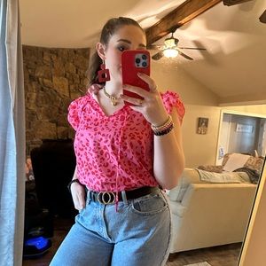 SHEIN pink leopard shirt